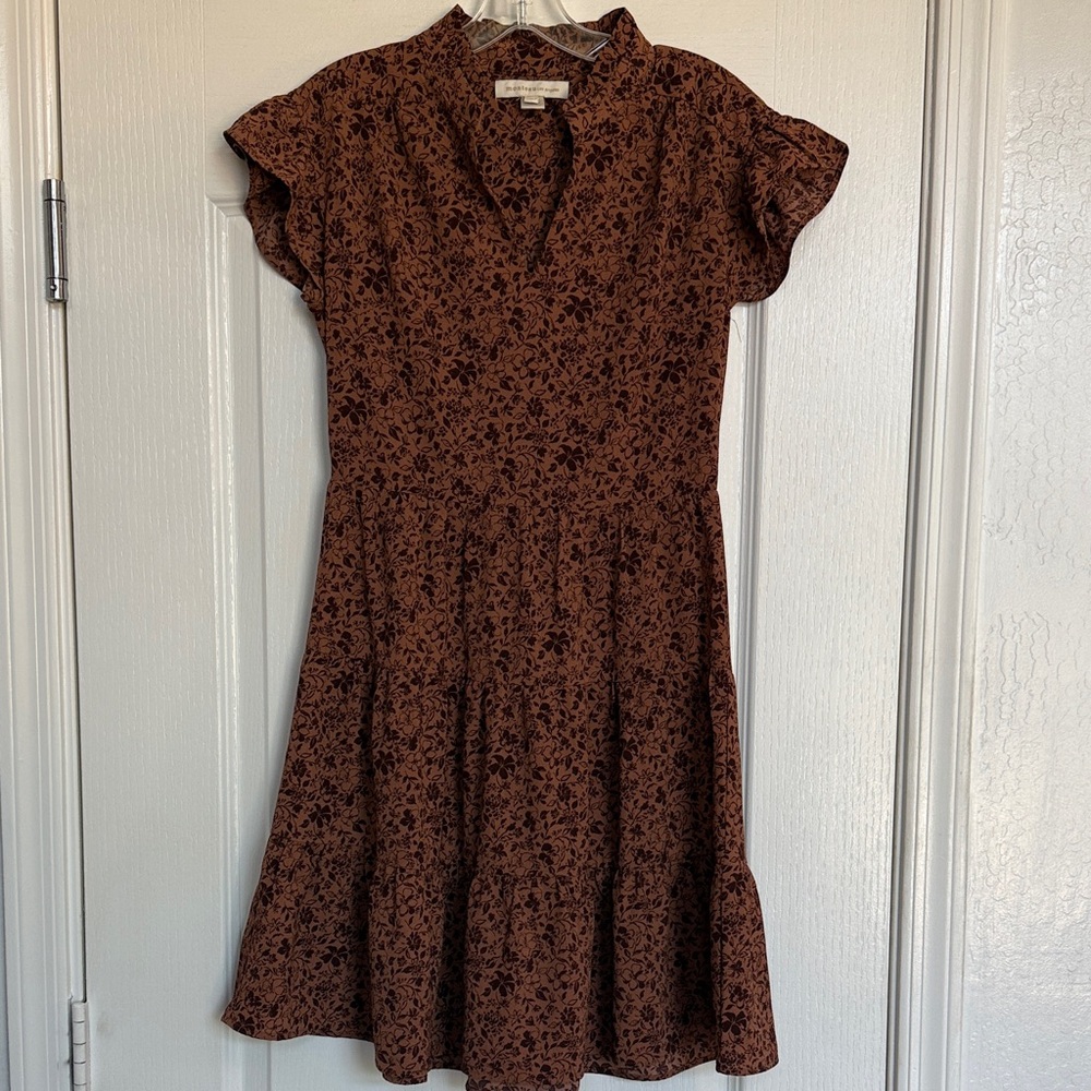 Gorgeous Monteau Women's Brown Floral V-Neck Short Sleeve Dress